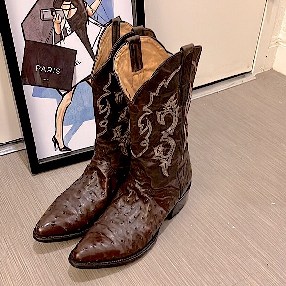 J.B. Dillon ostrich western cowboy boots chocolate brown color Size 11.5 D width - Picture 2 of 12